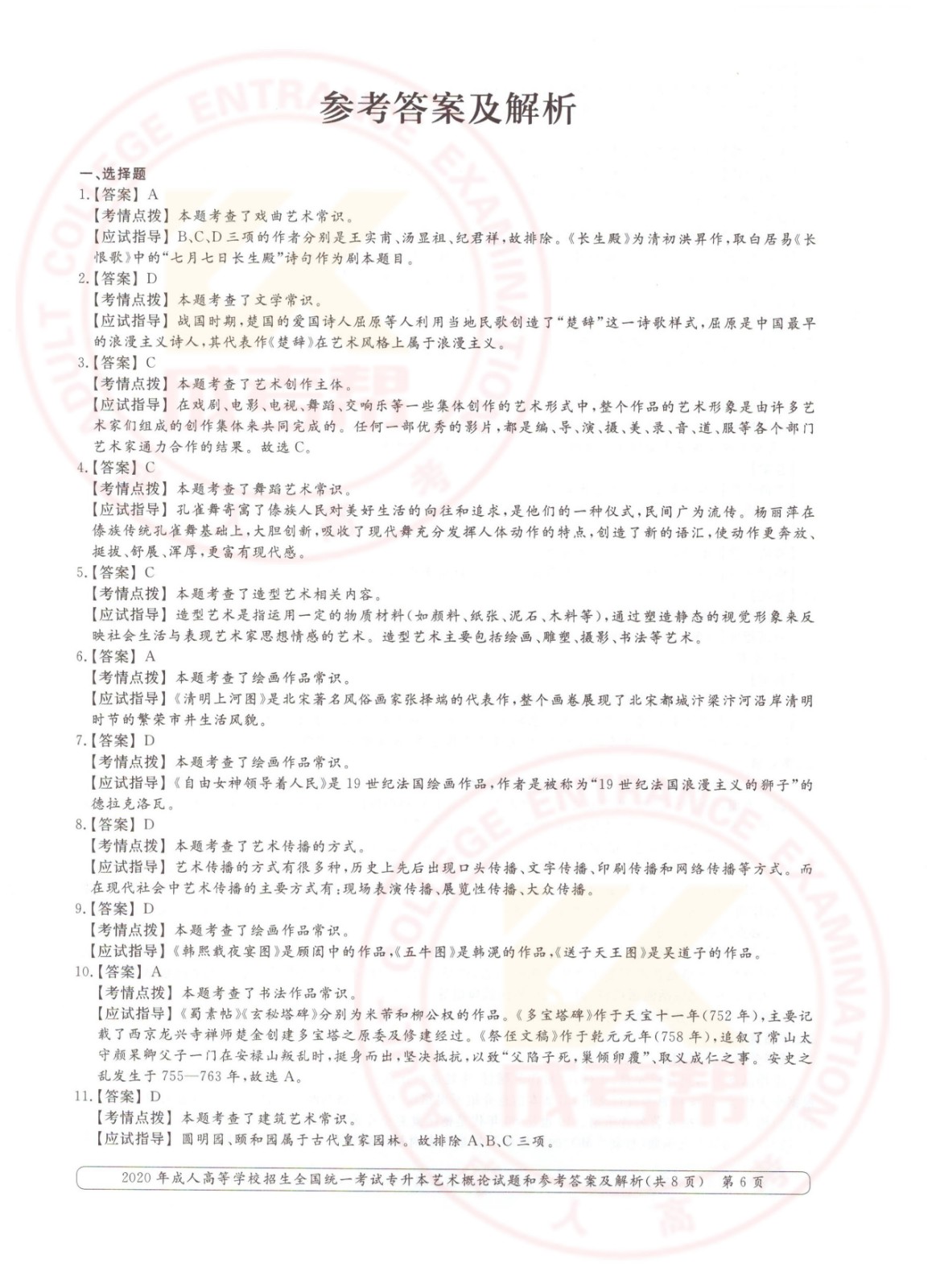 2020年杭州市成考专升本艺术概论考试真题及答案(图6)