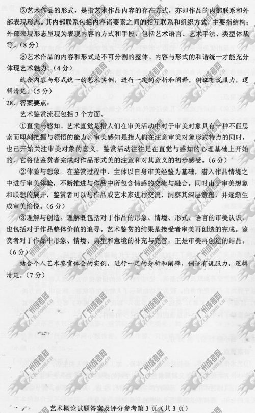 杭州成人高考2014年统一考试专升本艺术概论真题B卷参考答案